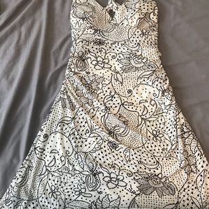 White w/ brown floral pattern mini dress